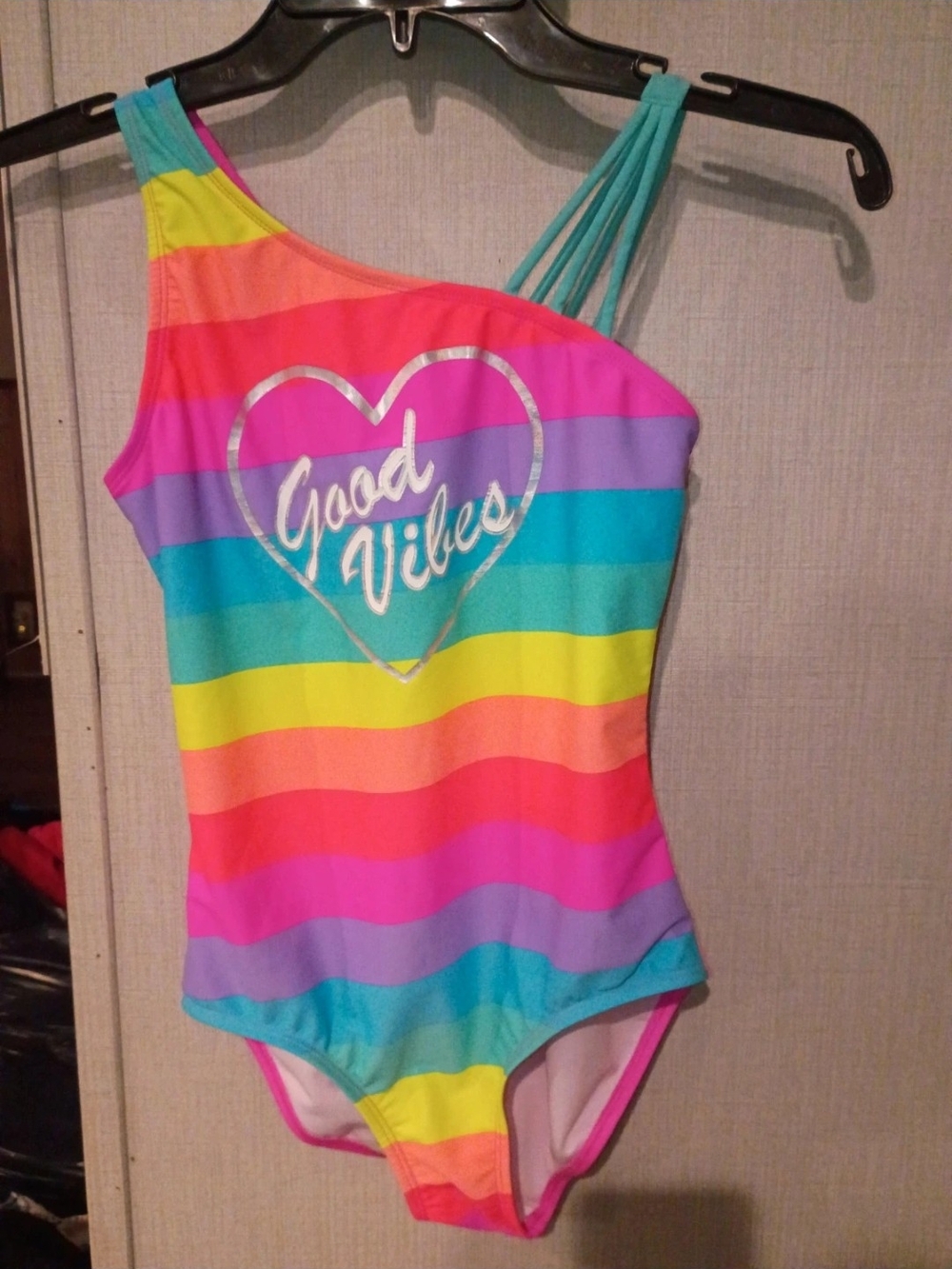 Good Vibes Rainbow Stripe Kids One-Piece Swimsuit - Multicolor
